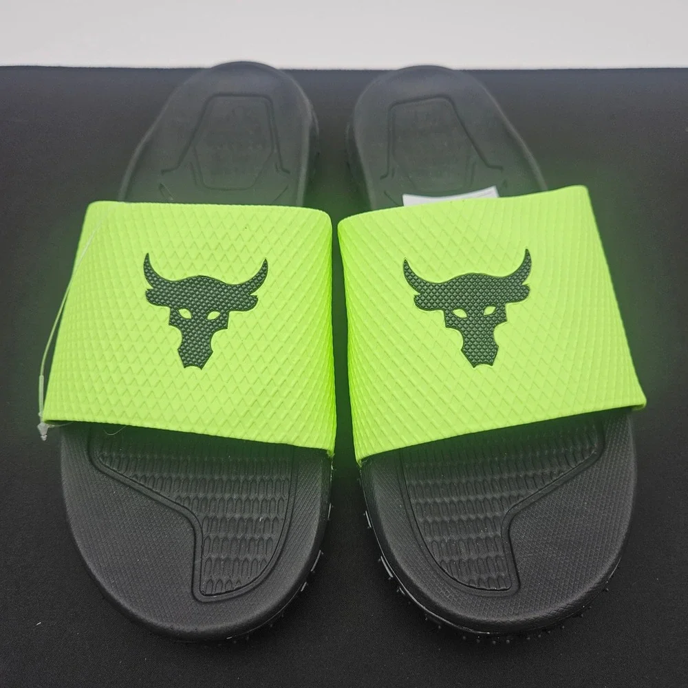 Under‎ Armour Project Rock SL 2.0 Mens Sz 13 Lime Green Black Slides 3025237-302